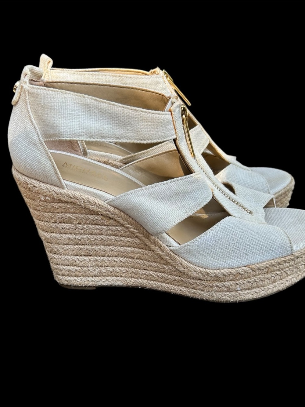 Michael Kors Ivory Front-Zip Espadrille Wedge Sandals
